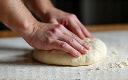Pizza dough being kneaded