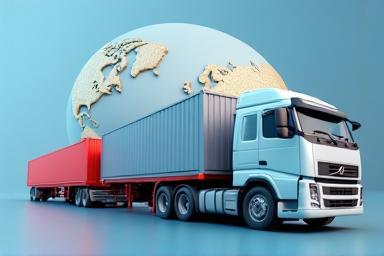 Shipping containers representing international distribution
